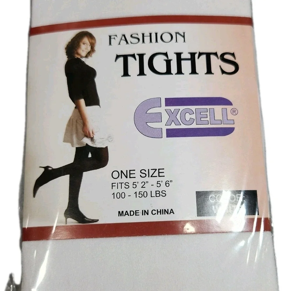 Excell White Fashion Tights Style 951 Opaque Stretch One Size NIP